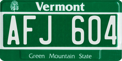 VT license plate AFJ604