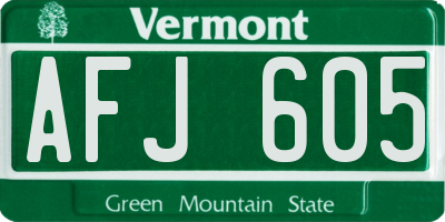 VT license plate AFJ605