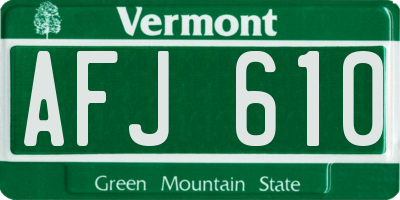 VT license plate AFJ610
