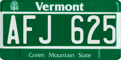 VT license plate AFJ625