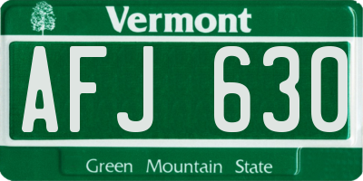 VT license plate AFJ630