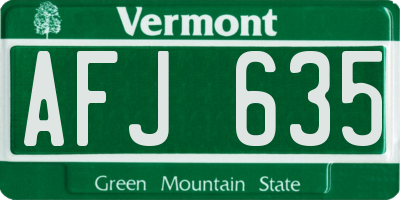 VT license plate AFJ635