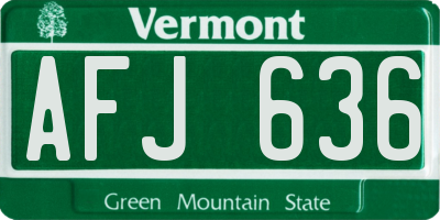 VT license plate AFJ636