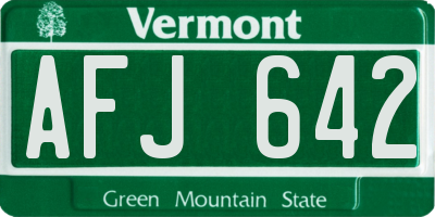 VT license plate AFJ642