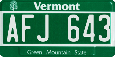 VT license plate AFJ643