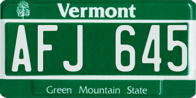 VT license plate AFJ645