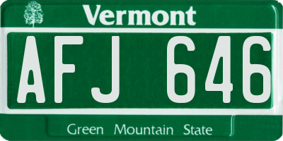 VT license plate AFJ646