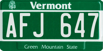 VT license plate AFJ647