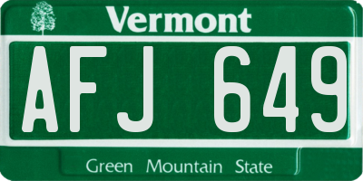 VT license plate AFJ649