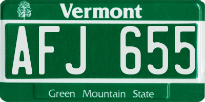 VT license plate AFJ655