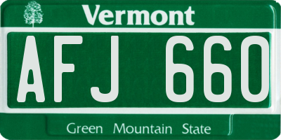 VT license plate AFJ660