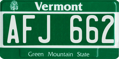 VT license plate AFJ662