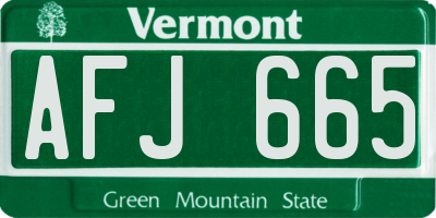 VT license plate AFJ665