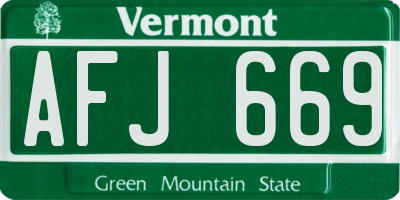 VT license plate AFJ669