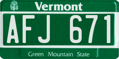 VT license plate AFJ671