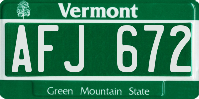 VT license plate AFJ672