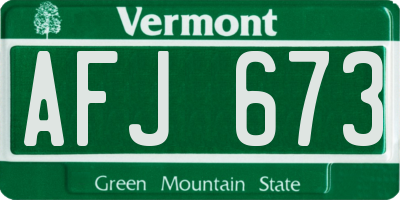 VT license plate AFJ673