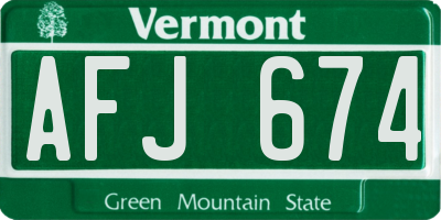 VT license plate AFJ674