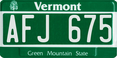 VT license plate AFJ675