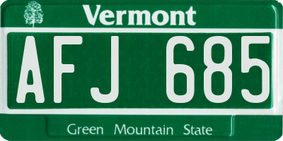 VT license plate AFJ685