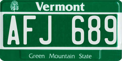 VT license plate AFJ689