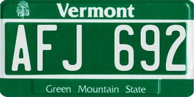 VT license plate AFJ692