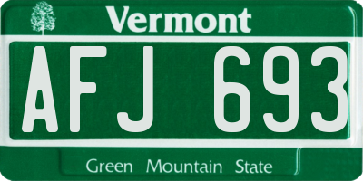 VT license plate AFJ693