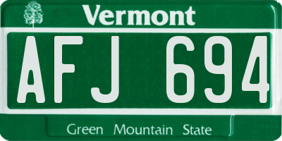 VT license plate AFJ694