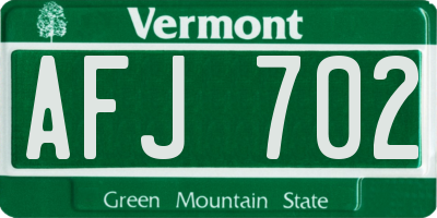 VT license plate AFJ702
