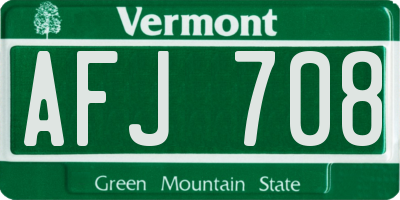 VT license plate AFJ708