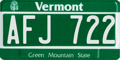 VT license plate AFJ722