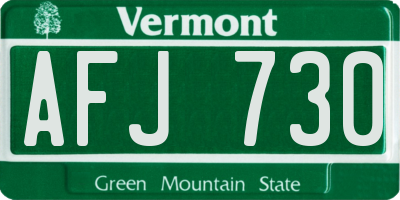 VT license plate AFJ730