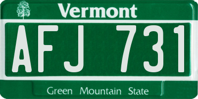 VT license plate AFJ731