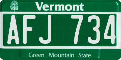 VT license plate AFJ734