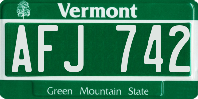 VT license plate AFJ742