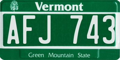 VT license plate AFJ743