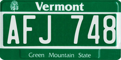 VT license plate AFJ748