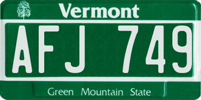 VT license plate AFJ749