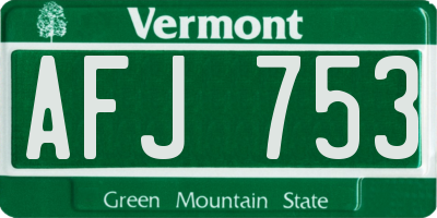 VT license plate AFJ753