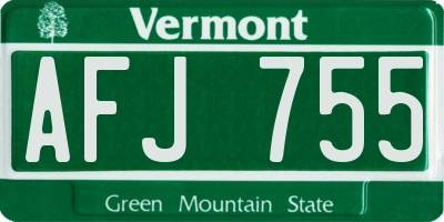 VT license plate AFJ755