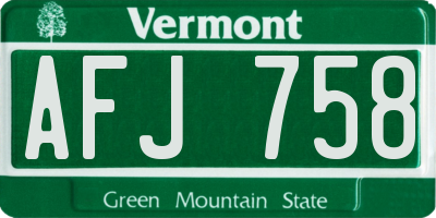VT license plate AFJ758