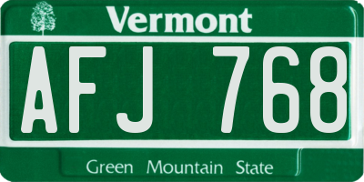 VT license plate AFJ768