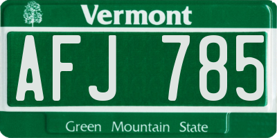 VT license plate AFJ785
