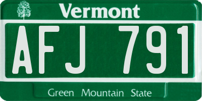 VT license plate AFJ791