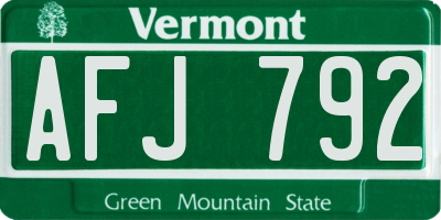 VT license plate AFJ792