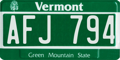 VT license plate AFJ794