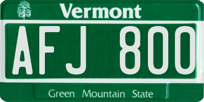 VT license plate AFJ800