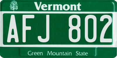VT license plate AFJ802