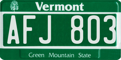 VT license plate AFJ803