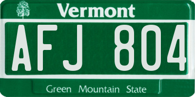 VT license plate AFJ804
